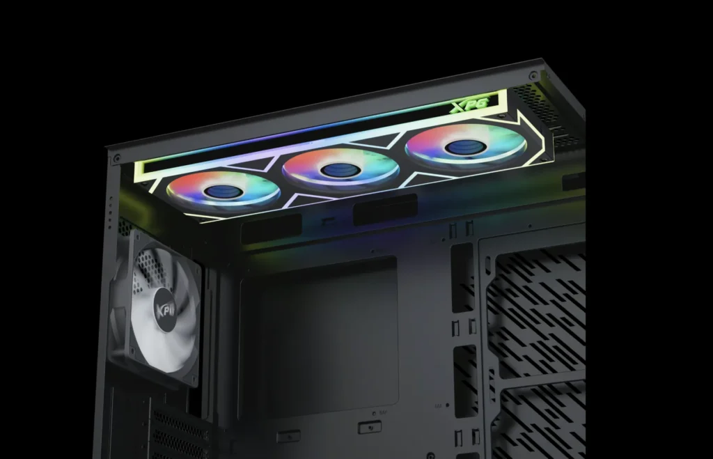 XPG Releases INFINITY Fans and MAESTRO Air Coolers 2 XPG INFINITY ARGB fans mounted inside a desktop PC case