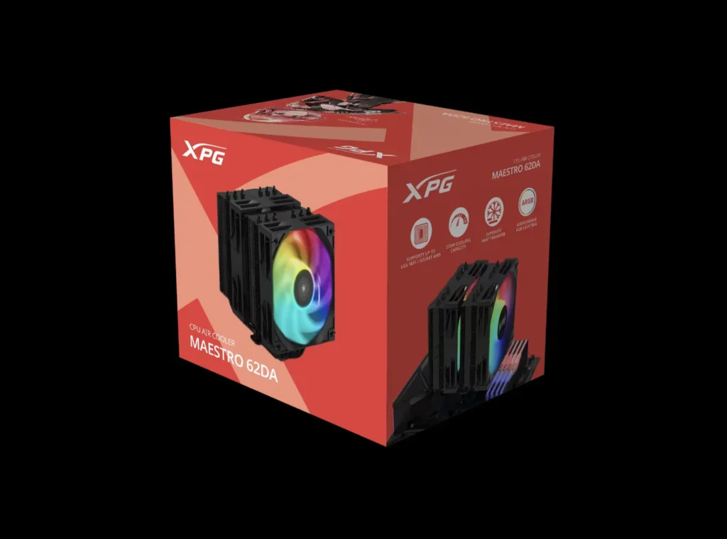 XPG Releases INFINITY Fans and MAESTRO Air Coolers 7 XPG MAESTRO 62DA dual-tower CPU air cooler retail box
