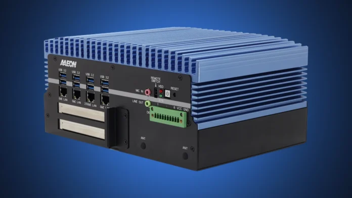 Front perspective view of the AAEON BOXER-6839-RPL fanless embedded industrial PC.