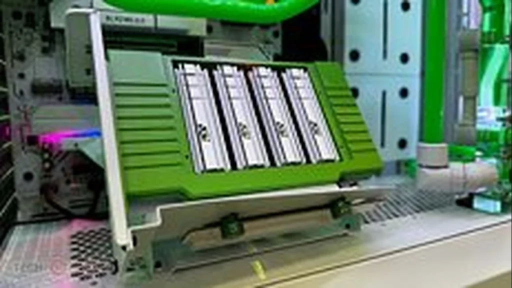 AGI Brings New DDR5 Memory and Storage Drives to Computex 2026 2 AGI PCIe storage expansion card fitted with multiple SSD modules inside a desktop PC.