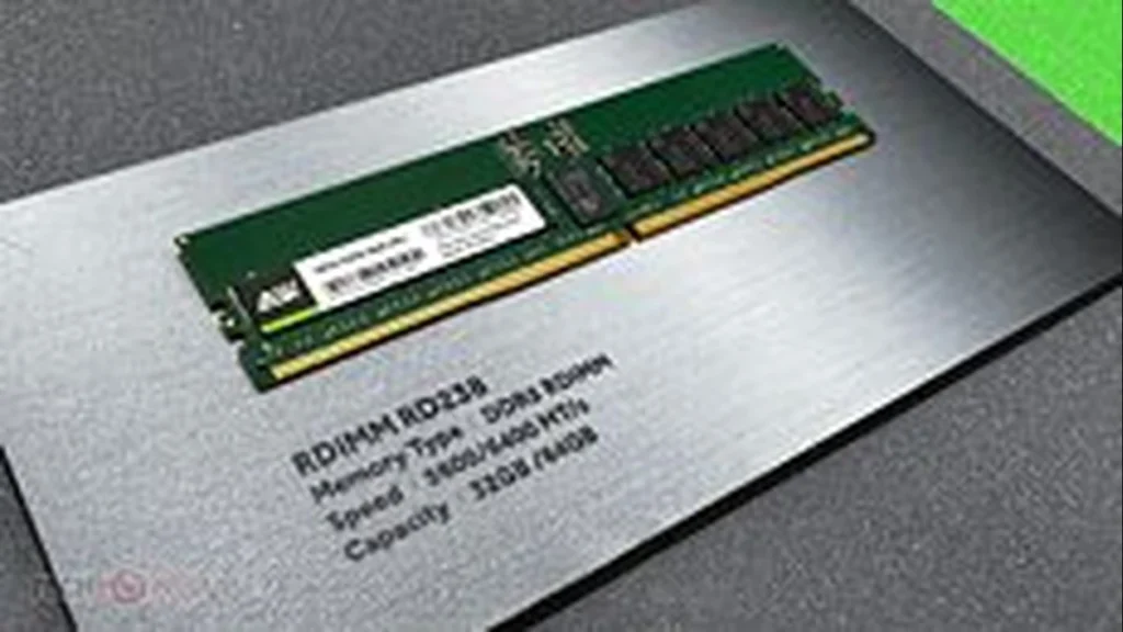 AGI Brings New DDR5 Memory and Storage Drives to Computex 2026 1 AGI DDR5 RDIMM server memory module displayed at technology exhibition.