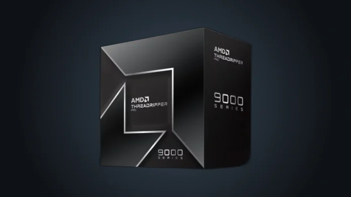 AMD Ryzen Threadripper PRO 9000 Series processor packaging box render.