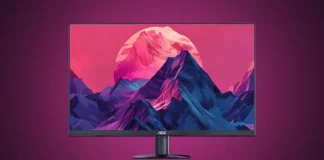 AOC Q24B35E 23.8-inch QHD Monitor Launches at 599 Yuan Front view of the AOC Q24B35E 23.8-inch QHD monitor showing the colorful mountain wallpaper.