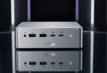 Asus Ascent QN10 Mini PC Arrives with Snapdragon X2 Elite for Local AI Workloads ASUS Ascent QN10 mini PC front view showing USB4, USB-A ports, audio jack, and power button.