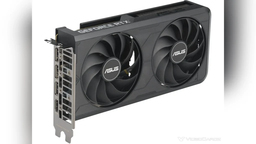 Front view of the ASUS GeForce RTX 5060 Dual EVO graphics card.