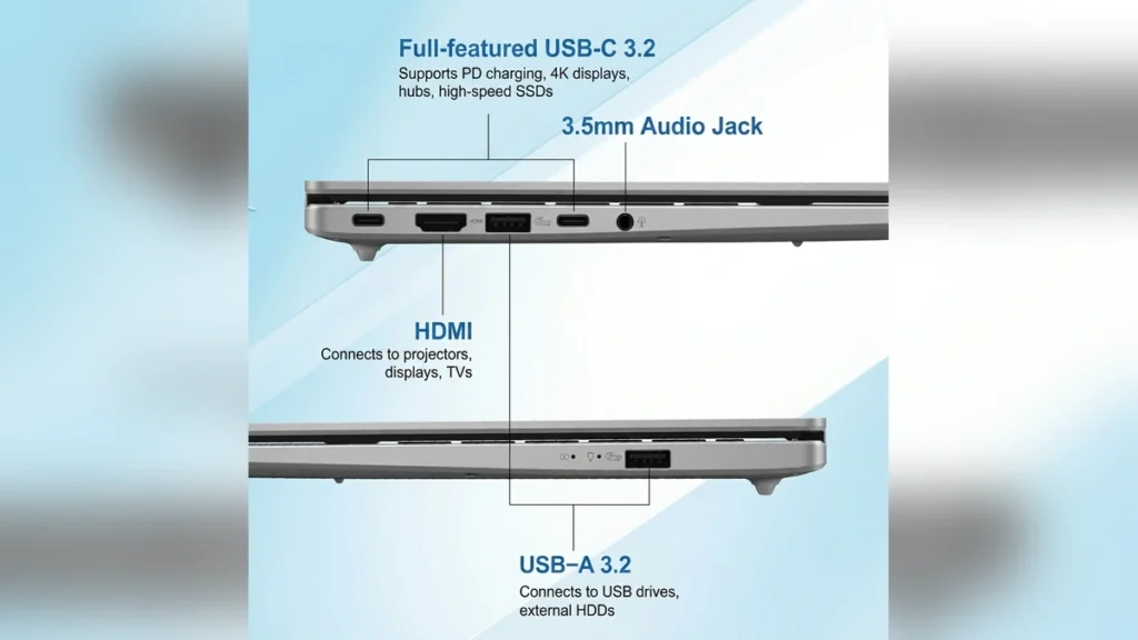 Overhead view of the ASUS Vivobook keyboard deck and touchpad with English spec overlays detailing key travel and pitch.