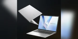 ASUS Vivobook Pro 16 Gets New Core Ultra 5 Variant Professional product shot of two silver ASUS Vivobook laptop models floating elegantly against a structured pale-blue background wall.