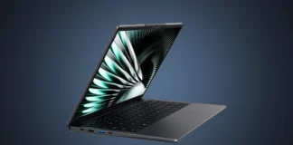 Chuwi UniBook Pre-Orders Open at $449 to Rival MacBook Neo Front view of the Chuwi UniBook 14-inch laptop open showing its WUXGA screen, isolated on a premium steel blue and dark grey gradient spotlight backdrop.