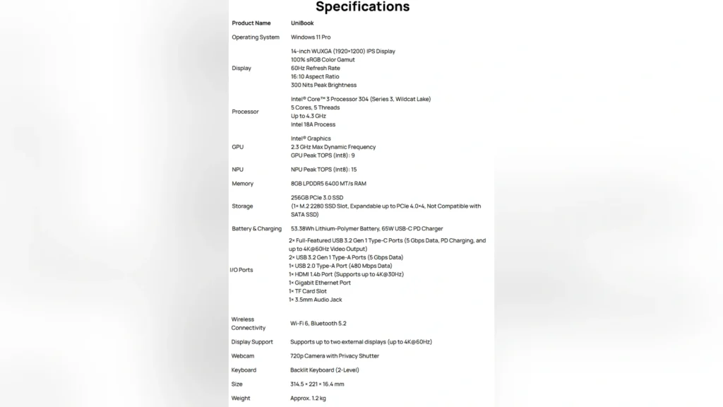 Detail view of the Chuwi UniBook showing I/O port options on both sides.