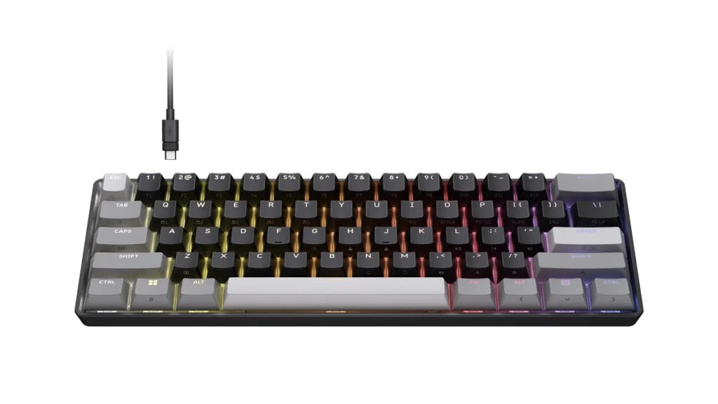 Corsair Clipper Pro Mini 60 compact gaming keyboard with RGB lighting and Hall Effect magnetic switches