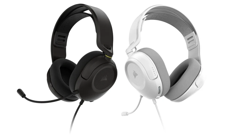 Corsair HS35 V3 gaming headsets in black and white color options with detachable microphone
