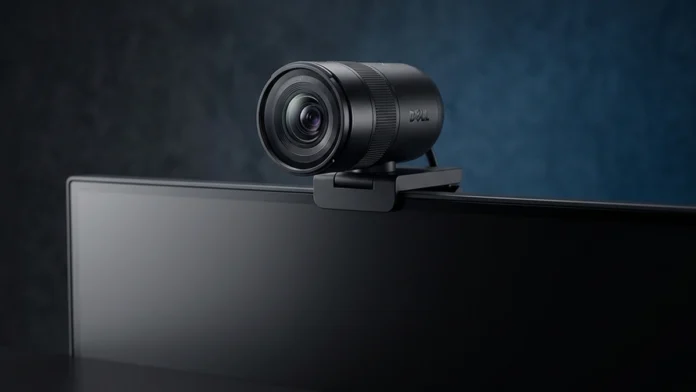 Dell Pro 7 4K Webcam Dell Pro 7 4K webcam mounted on a monitor featuring a premium lens design for professional video conferencing