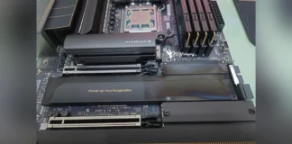 ASUS ROG Astral RTX 5090 Reportedly Stains ProArt X870E Motherboard Close-up of the PCH and M.2 heatsink area on an ASUS ProArt X870E-Creator WiFi motherboard showing visible heat marks and discoloration.