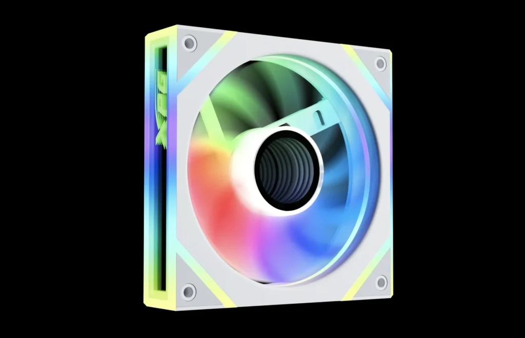 XPG Releases INFINITY Fans and MAESTRO Air Coolers 3 Single XPG INFINITY ARGB cooling fan with illuminated frame and blade lighting