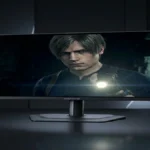GIGABYTE MO27Q2A 27-inch QD-OLED gaming monitor displaying a dark gaming scene with deep blacks and high contrast.