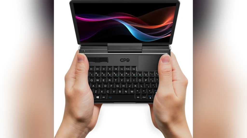 GPD MicroPC 2 handheld mini laptop with touchscreen display and integrated keyboard