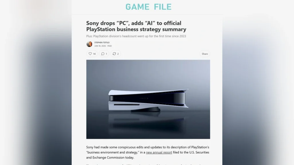 PlayStation Strategic Plan Cuts PC Wording in Favor of AI Integration 2 Game File Newsletter PlayStation Strategy