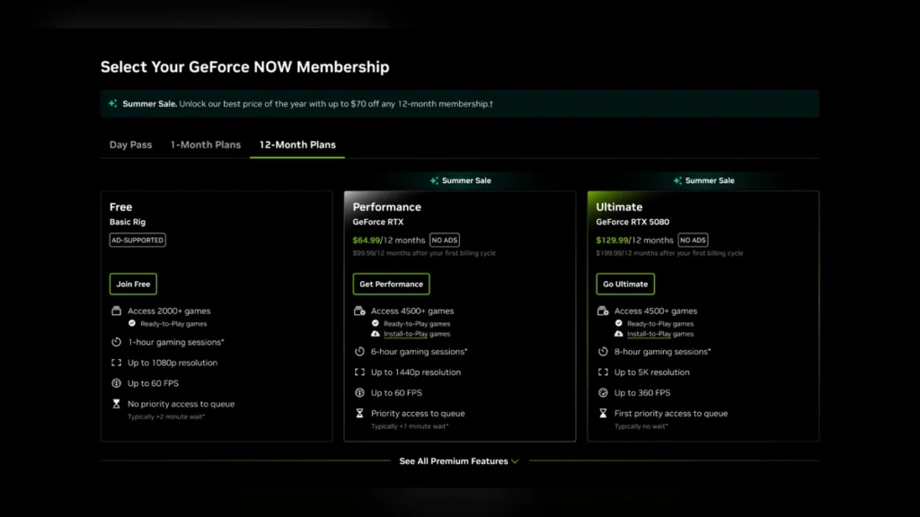 Laptop displaying the NVIDIA GeForce NOW application with Borderlands 4 and other cloud-streamed games.