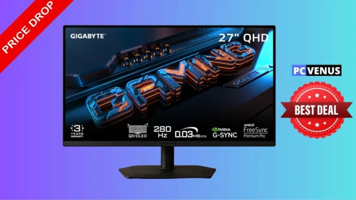 Gigabyte MO27Q2A 27-inch QHD QD-OLED gaming monitor with 280Hz refresh rate available at a discounted price