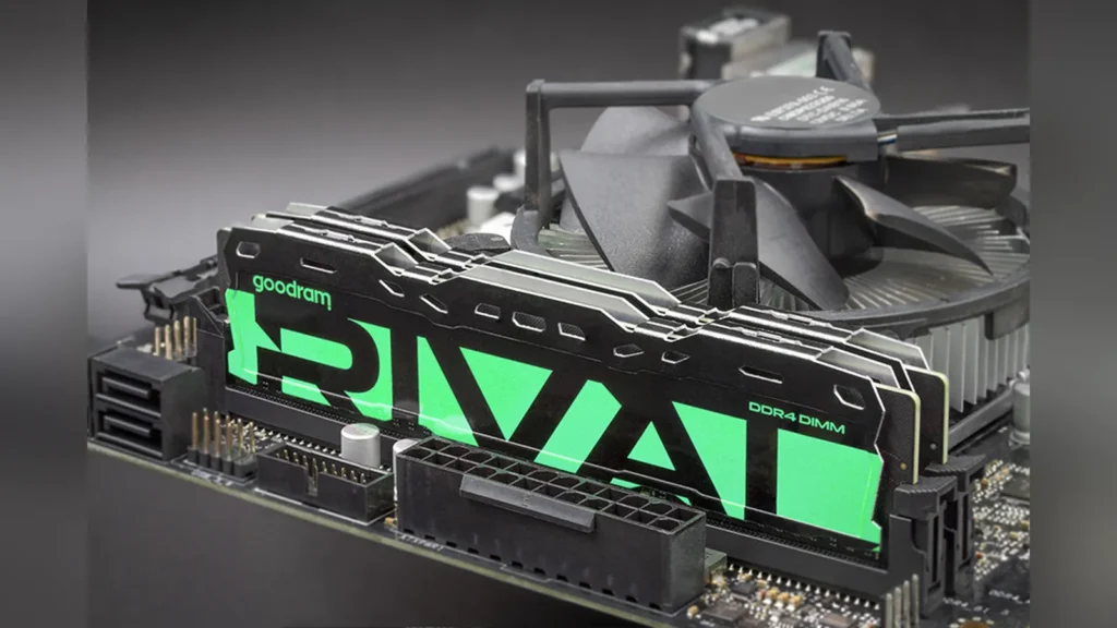 Specifications infographic showing the latencies and compatibility of Goodram RIVAL DDR4 RADIANT memory.