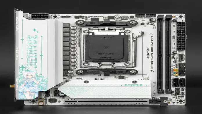 JGINYUE B850I SNOW DREAM WIFI Mini-ITX AM5 motherboard with PCIe 5.0 slot and DDR5 memory support