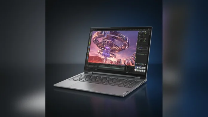 Lenovo ThinkBook 16p 2026 laptop displaying a 3D content creation workflow on its 16-inch high-resolution display.