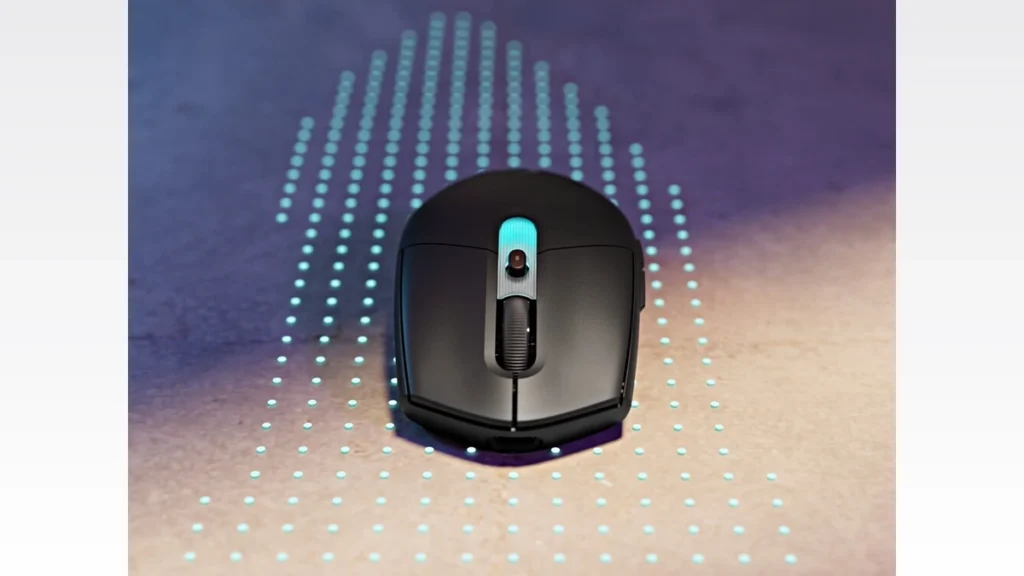 Logitech G305 X Superlight Gaming Mouse Listed for $79 3 Directly facing front view of the black Logitech G305 X Superlight gaming mouse detailing the scroll wheel and LED light.