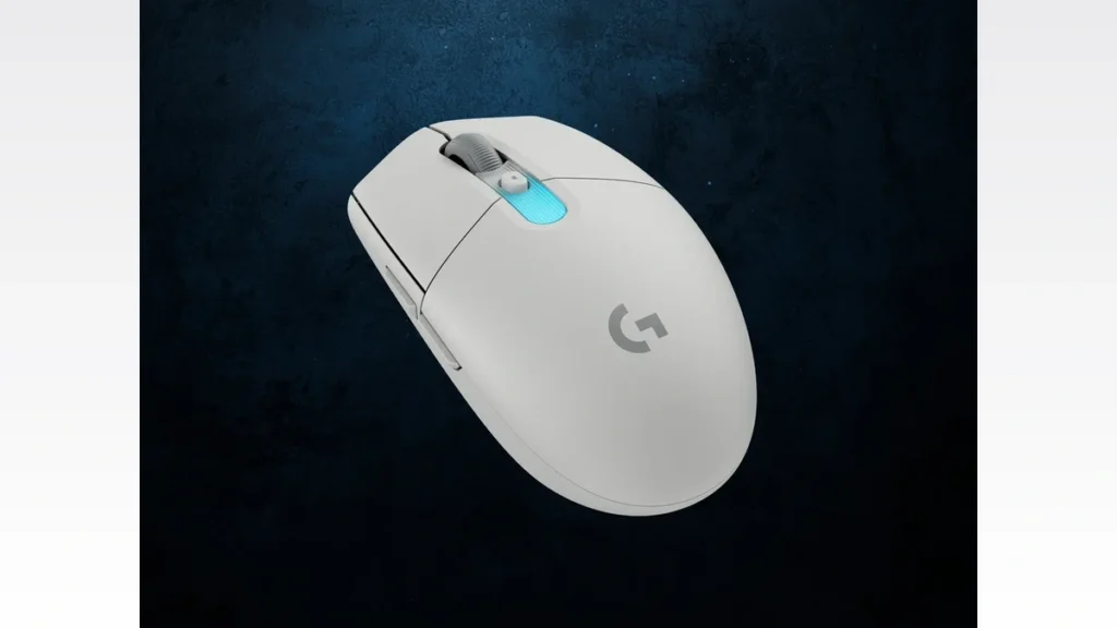 Logitech G305 X Superlight Gaming Mouse Listed for $79 2 Angled top-down view of the white Logitech G305 X Superlight wireless gaming mouse on a dark textured background.