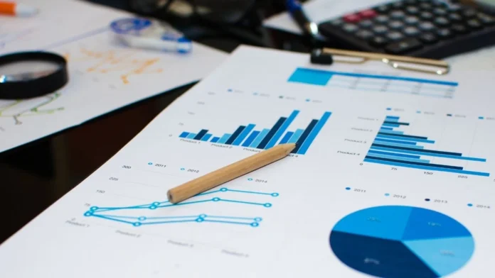 Market research analysis documents showing growth charts and diagrams.