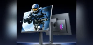 Philips Launches 27M4N5500PT Tri-Mode Gaming Monitor Front and rear perspective views of the Philips Evnia 27M4N5500PT 27-inch gaming monitor.