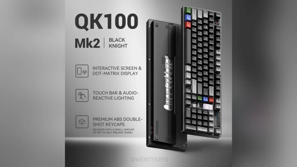 Top-left angle of the keyboard highlighting the retro-styled RGB backlighting toggle button.