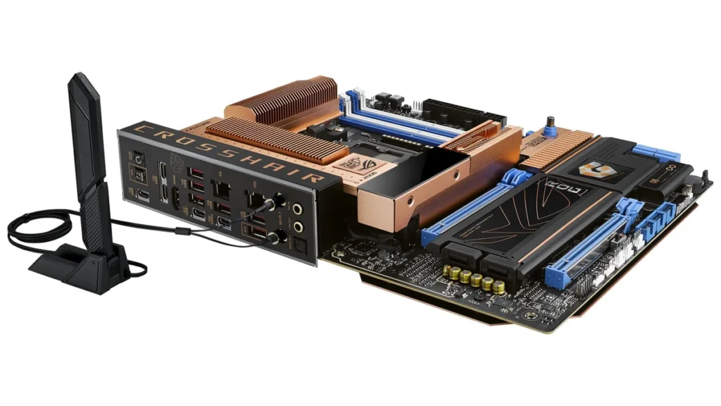 ASUS Releases ROG Crosshair 2006 Anniversary Motherboard in Europe 3 Close-up of the ASUS ROG Crosshair 2006 Anniversary motherboard showing OLED display and retro-inspired design details