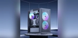Segotep Feng 400 PC Case Pairs Dual 160mm Front Fans with Tempered Glass for $43 Segotep Feng 400 PC case with tempered glass side panel showcasing RGB fans and components.