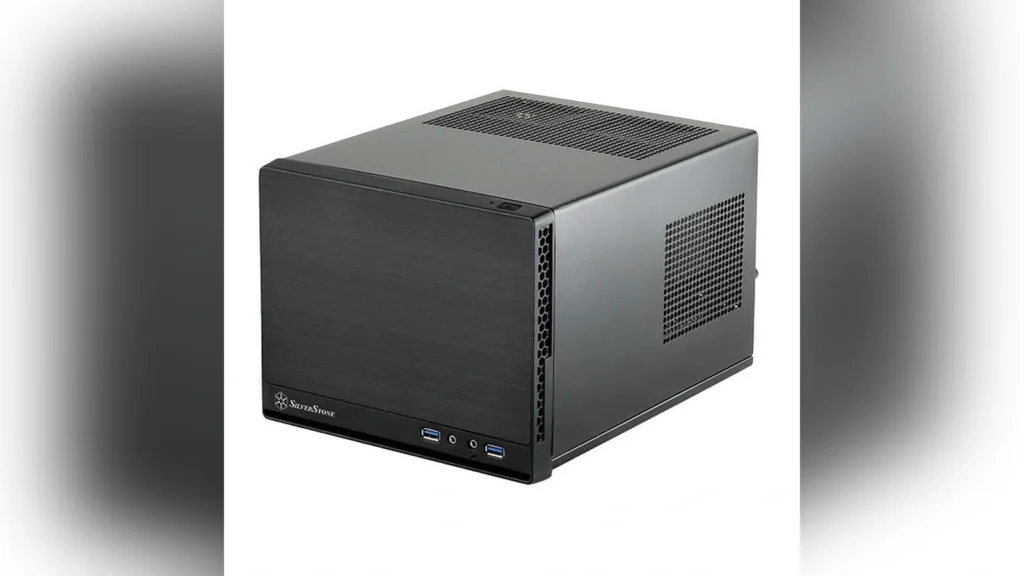 Perspective view of the SilverStone Sugo Sugo SG13B-Q Mini Tower Case used for the PC BOX.