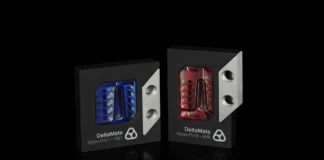 Thermal Grizzly DeltaMate MPII CPU Water Blocks Listed for $409 Front-angle shot of two black and silver Thermal Grizzly DeltaMate Mycro Pro II CPU water blocks standing on a dark surface.