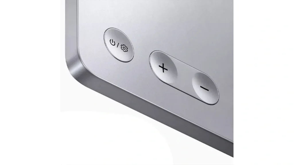 Close-up view of the UGREEN AP16 monitor control buttons and aluminum frame.