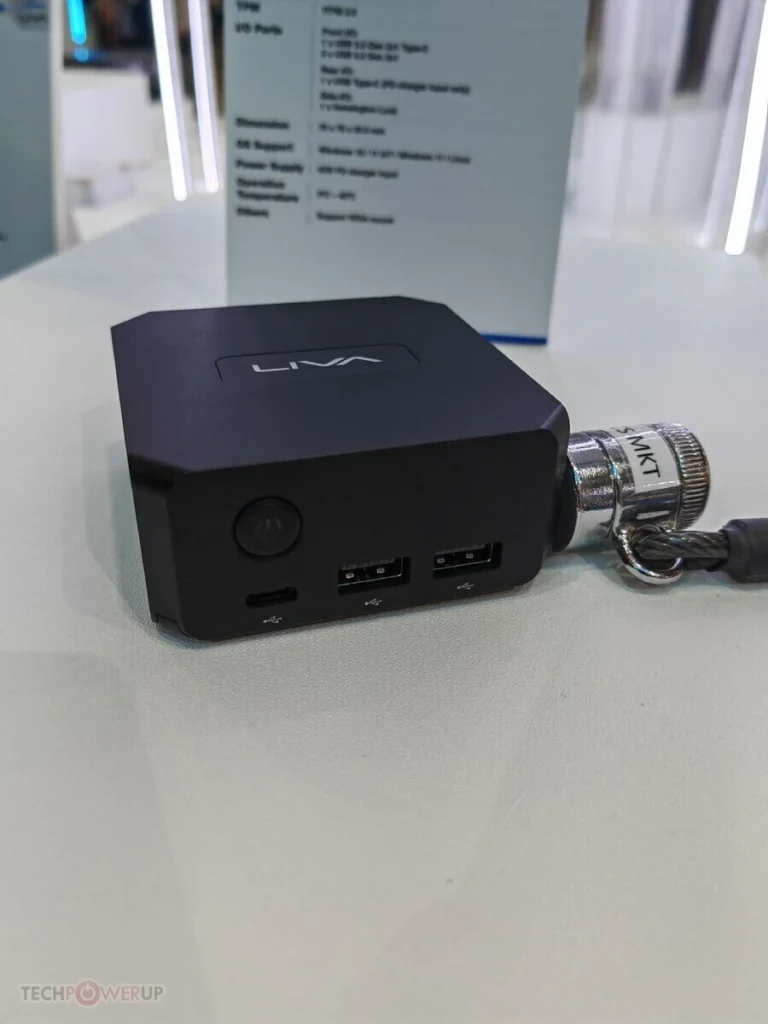 Small ECS LIVA mini PC with USB connectivity and compact chassis designed for space-saving desktop deployments