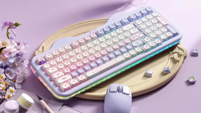 Yunzii C98 MAO Cake Kitten wireless mechanical keyboard showing the pink and purple keys.