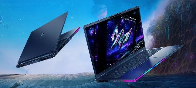 Acer Predator Helios 18 AI gaming laptop with RGB lighting and large display