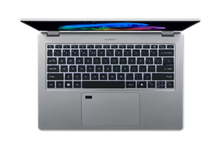 Top view of the Acer TravelMate P2 14 AI showing keyboard and touchpad layout