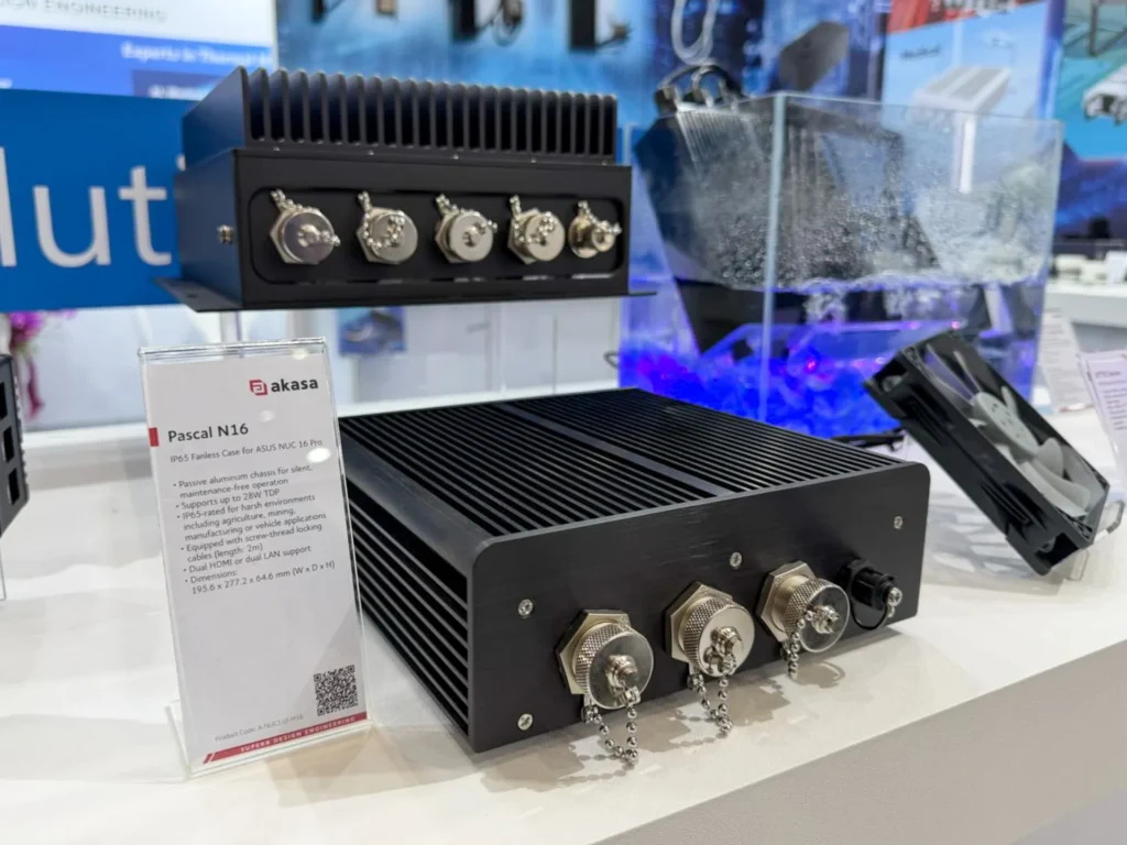 Akasa Pascal N16 rugged IP65-rated fanless enclosure designed for ASUS NUC 16 Pro systems