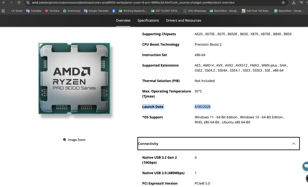 Gigabyte Lists Ryzen 9 PRO 9965X3D on X870 Board Ahead of June 30 Debut 2 AMD Ryzen 9 PRO 9965X3D product page showing chipset support, launch date, and platform specifications