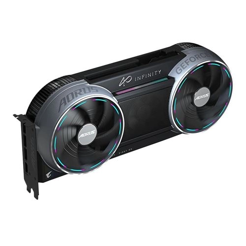 Gigabyte GeForce RTX 5090 AORUS Infinity graphics card shown from an angled perspective