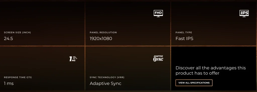 AOC 25G4ZR gaming monitor specifications.