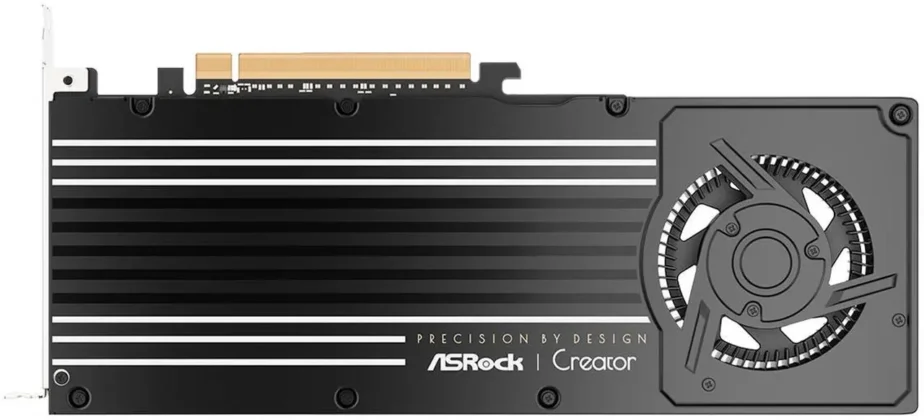 Rear metal backplate of the ASRock Intel Arc Pro B65 Creator workstation graphics card
