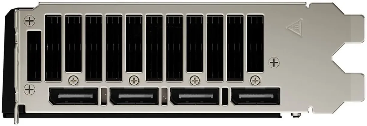 Display output panel of the ASRock Intel Arc Pro B65 graphics card featuring four DisplayPort connectors