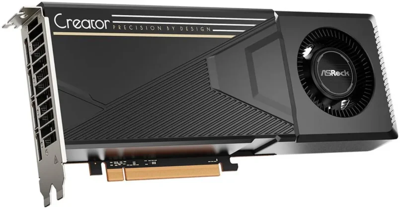 Front view of the ASRock Intel Arc Pro B65 Creator workstation graphics card with blower-style cooling