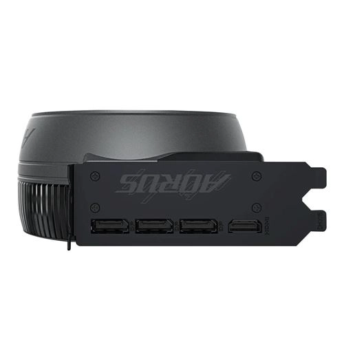 Rear I/O panel of the Gigabyte RTX 5090 AORUS Infinity showing DisplayPort and HDMI connectors