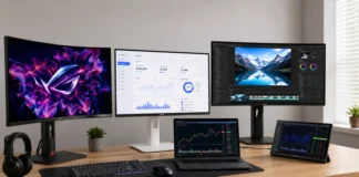 Best Monitor Deals on Amazon Prime Day Sale Today: Strong Discounts Across Every Budget Multi-monitor desktop setup featuring gaming, productivity, and content creation displays