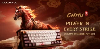 Colorful Chitu MAG-60 Packs TMR Switches and 8K Polling Colorful Chitu MAG-60 magnetic gaming keyboard featuring a Year of the Horse themed design and custom keycaps